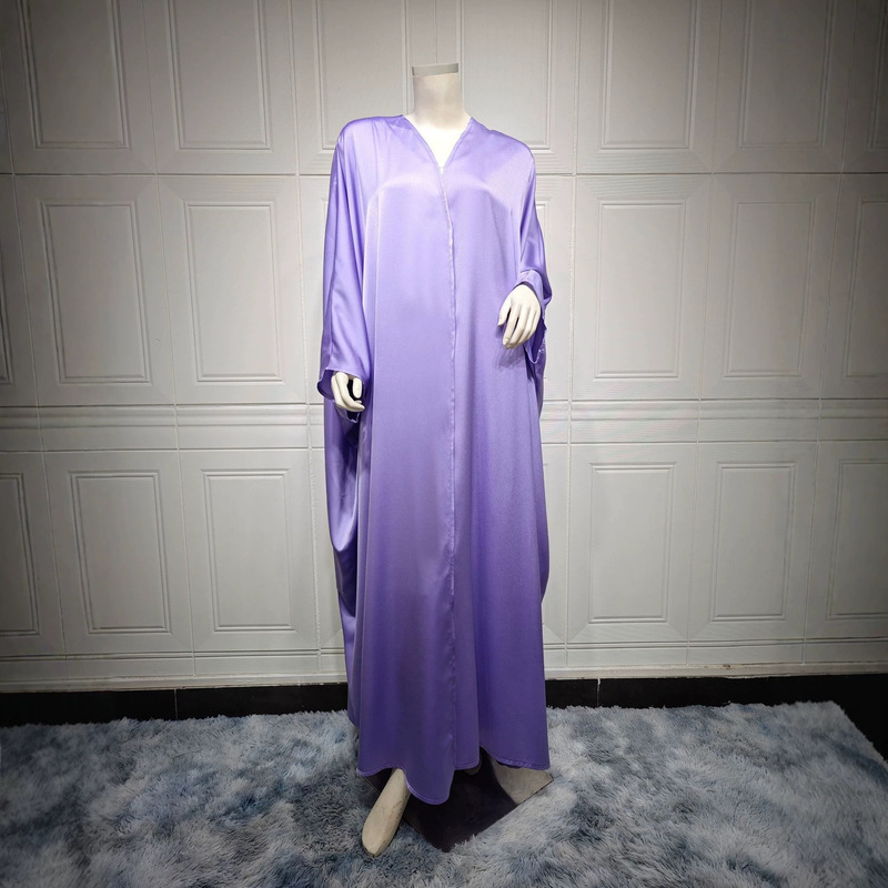 Mq082 Modest European and American Cross-Border Women's Clothing Tk Hot-Selling Jacket Fashion Soft Light Satin Batwing Sleeve Women's Long Dress