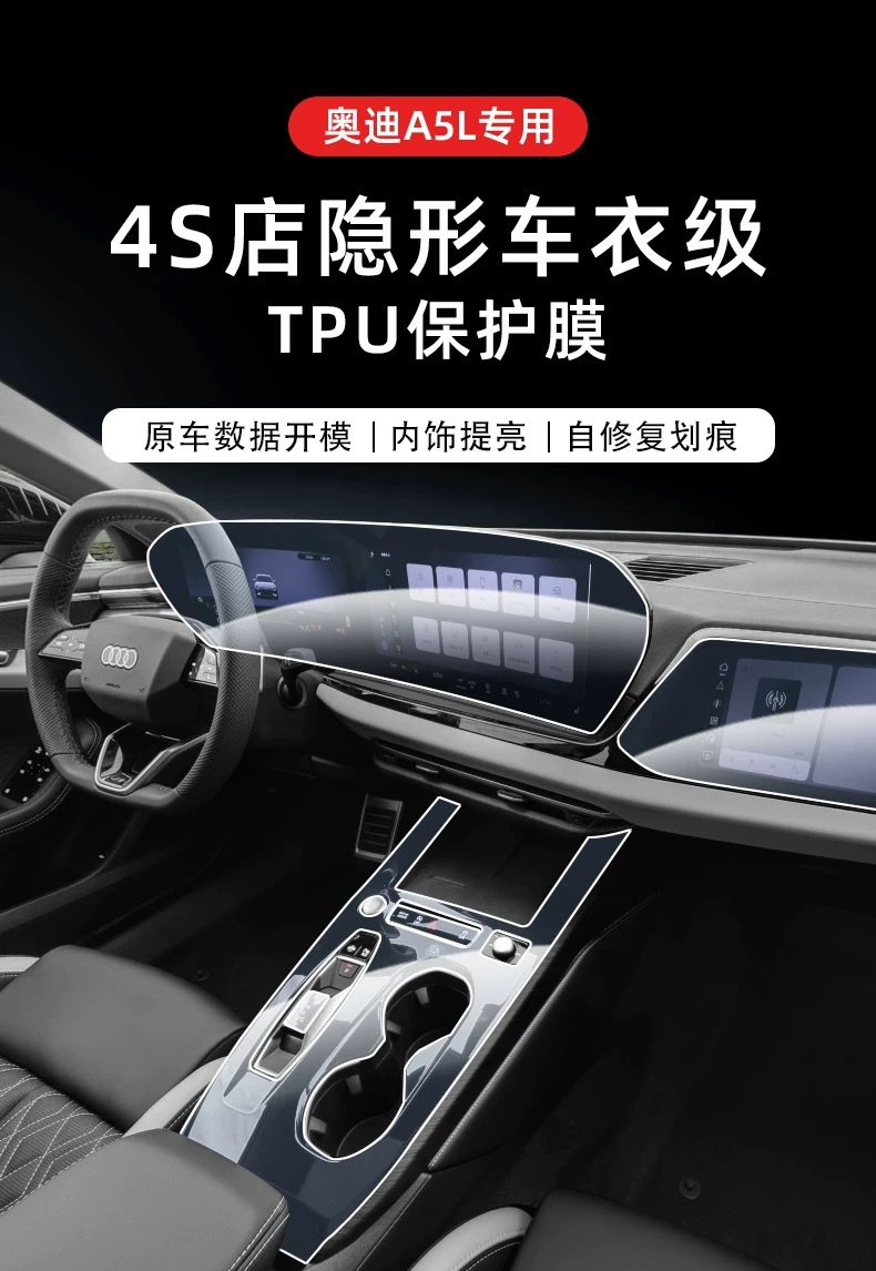 Suitable for the New 25-Model Audi A5L Center Console Gear Shift Interior Film, Car Accessories, Navigation Paint Surface High-Definition Film-Tpu