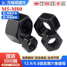 8.8级10.9级12.9级国标GB6170高强度发黑六角螺母锁紧螺帽螺丝帽