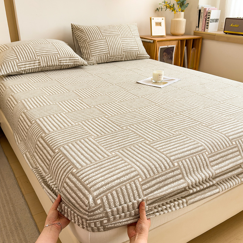Funda de cama cepillada de algodón cubierta protectora de colchón de una sola pieza 2024 nueva funda de cama impresa para una sola persona para todas las estaciones