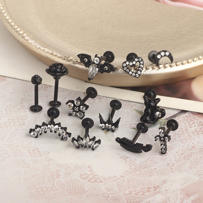 New Stainless Steel Screw Earrings Leaf Studs Cochlear Piercing Jewelry Lip Ornaments 8mm 18K Gold Plated Unisex Wholesale detail image 8