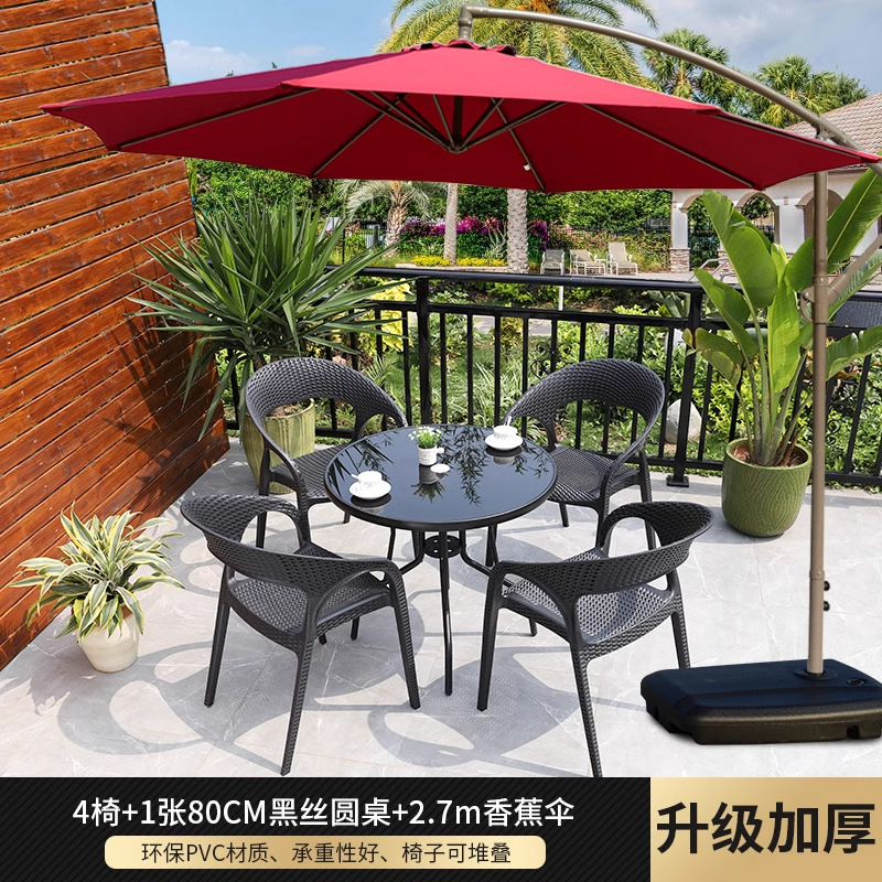 Mesas y sillas al aire libre combinadas Patio de ocio Balcón al aire libre Patio al aire libre Terraza Mesa de centro de ratán Silla de ratán de tres piezas