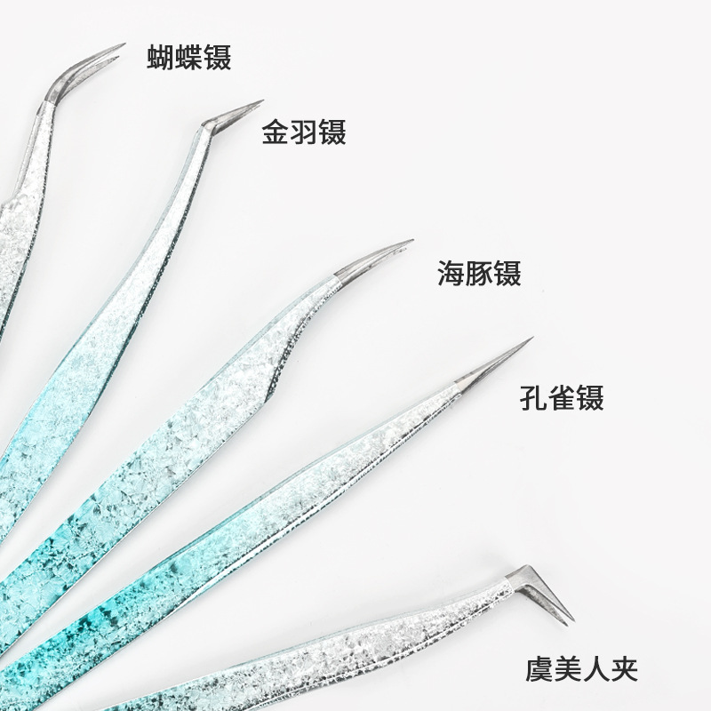 Joyería de uñas de precisión transfronteriza pinzas Flor de hielo galvanoplastia delfín Pluma de Oro Clip 2 unidades traje pinzas herramientas de uñas