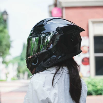 Motosiklet kaskı (dəbilqə) — Helmets for Men and Women in - glossy-black-silver-plated-lenses-m