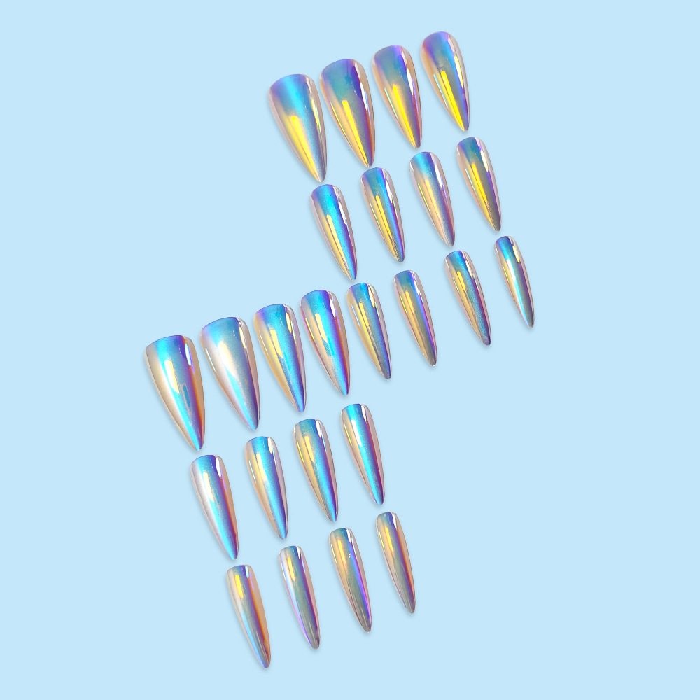 Lago azul aurora galvanizado fantasía color manicuras comercio exterior futuro láser arco iris desgaste de uñas 24 piezas de parche de uñas image 4