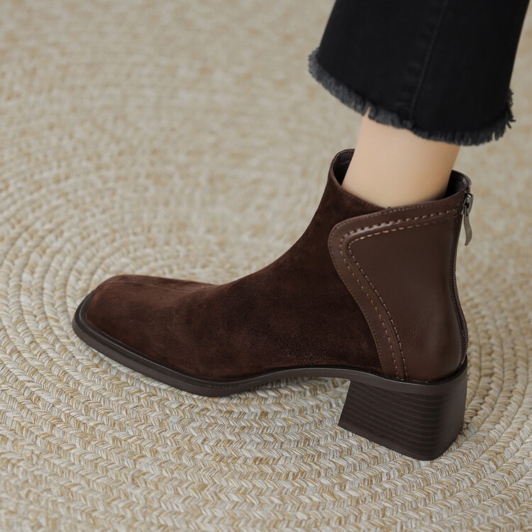 Very fashionable! 2023 new retro 5cm chunky heel square toe back zipper Four Seasons ankle boots Chelsea boots women's shoes