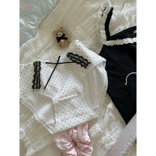 Small bow element~5A antibacterial girly sweet lace mid-low waist girl underwear for women summer