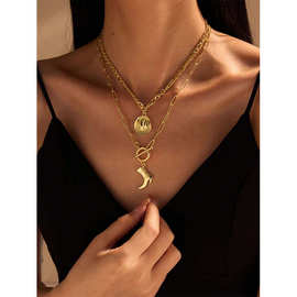 欧美跨境简约西部牛仔帽子项链小众复古潮流牛仔靴吊坠百搭锁骨链