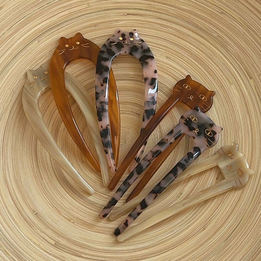 Acetato coreano pinzas de cabello, dispositivo de cabello mágico, pinzas de cabello en forma de U, pinzas de cabello para niños, pinzas de cabello para gatitos, adornos de cabello para perezosos