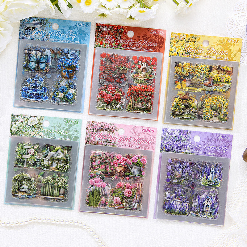 Espejos de flores transparentes pegatinas impermeables DIY pegatinas de diario pegatinas de flores pastorales retro transfronterizas pegatinas animales