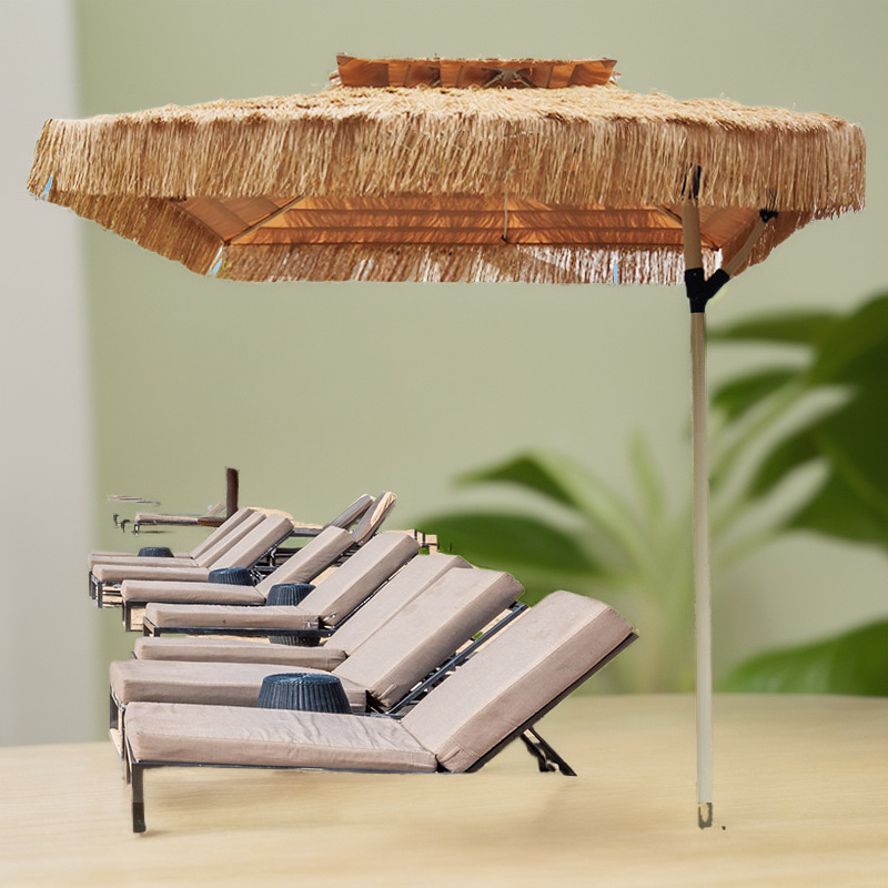 仿稻草中柱伞餐厅室外遮阳亭户外咖啡厅度假村酒店边柱庭院伞工厂