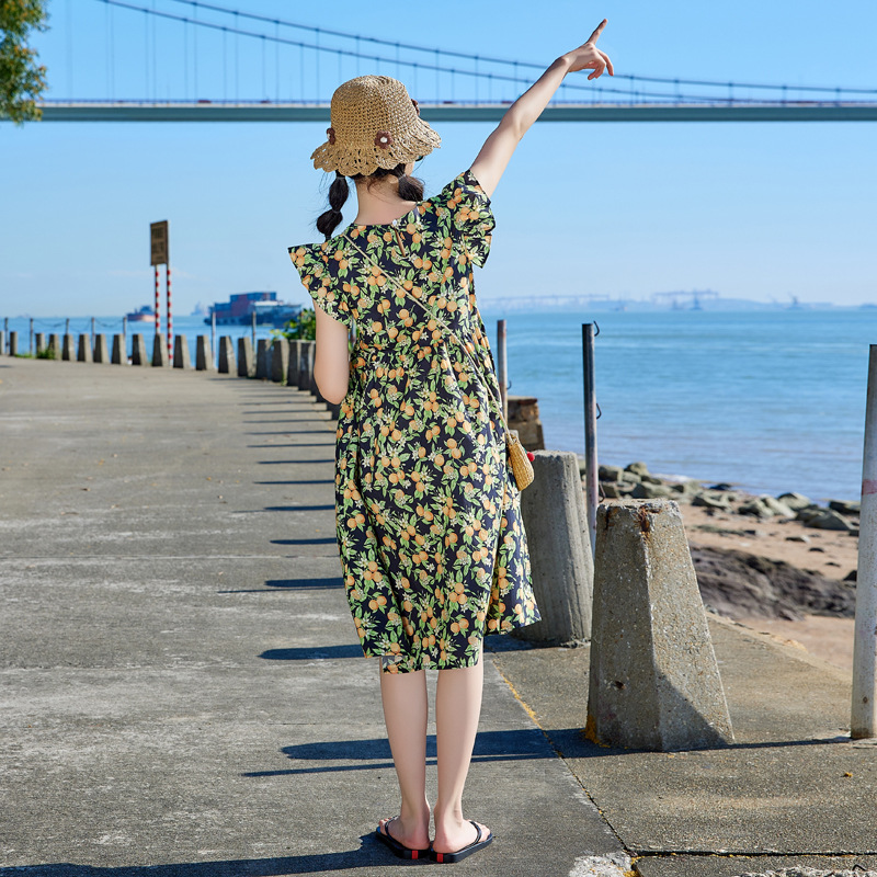 Vestido de niñas verano manga voladora para niños 2024 nuevo verano Corea del Sur ropa para niños vestido de princesa de niña estampado de algodón