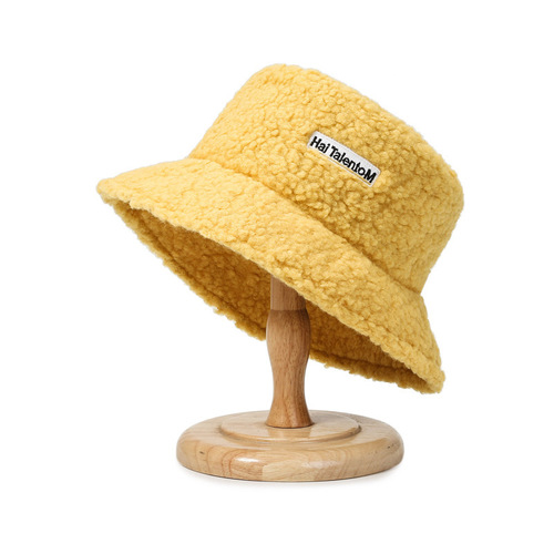 Korean Autumn/Winter Lamb Wool Warm Embroidered Letter Fisherman Hat Lamb Shear Fleece Japanese Casual Couple Simple Bucket Hat