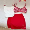Bikini+blouse+embroidery red skirt