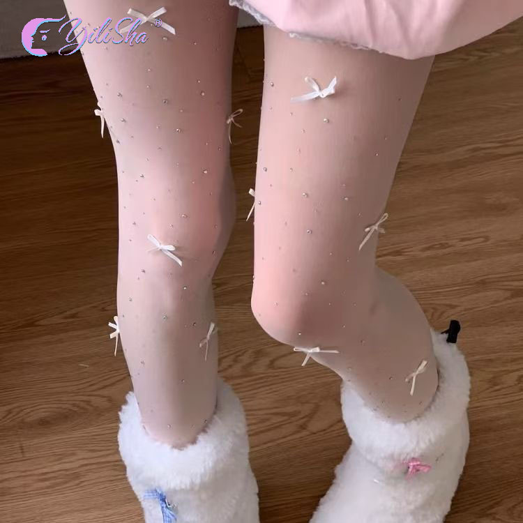 [arbitrary cut] flash hot diamond bow stockings girl hot girl flash diamond ultra-thin pure desire stars point white silk