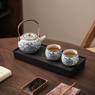 汝窑青花一壶两杯功夫茶具小型套装陶瓷茶壶茶盘一两人喝茶泡茶器