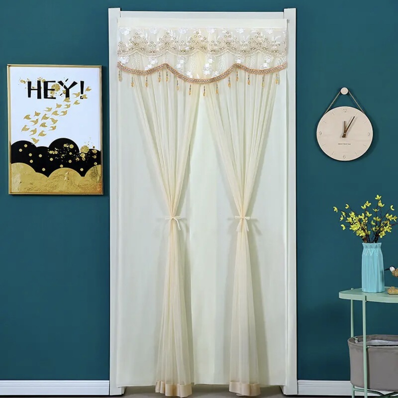 Door Curtain, No-Drill Bedroom Sheer Curtain, Anti-Mosquito and Fly Decorative Lace Double-Layer Hanging Curtain, Summer Household Anti-Mosquito Sheer Curtain