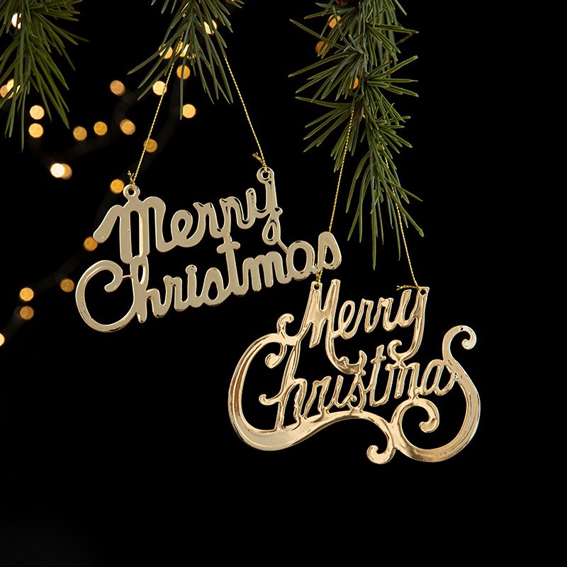 Decoración de Navidad Tarjeta de carta de hierro dorado Feliz Navidad árbol de Navidad colgante DIY accesorios de vestir