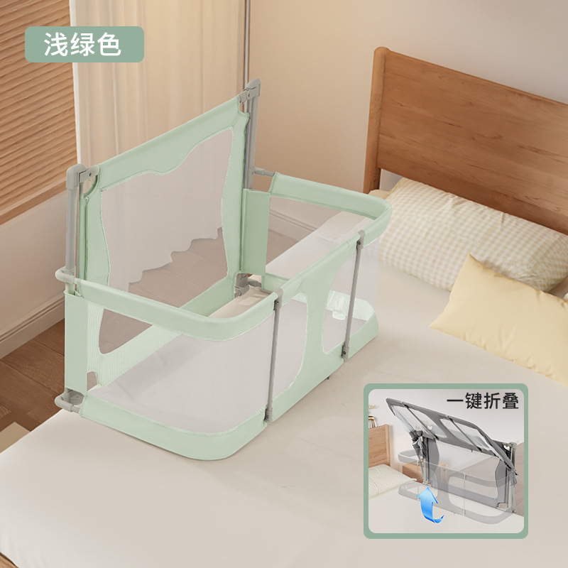 Cama de bebé a prueba de compresión tipo casa pequeña cerca de protección de cama media cerca de protección de bebé recién nacido plegable con un botón móvil