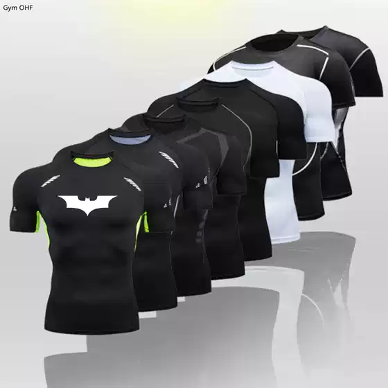 Wide Batman cross-border manufacturers sell men's gym tight T-shirt quick-drying high elastic sports shirt undershirt