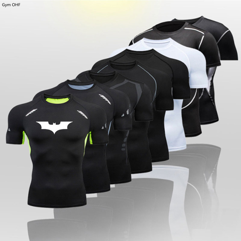 Wide Batman cross-border manufacturers sell men's gym tight T-shirt quick-drying high elastic sports shirt undershirt Wide Batman cross-border manufacturers sell men's gym tight T-shirt quick-drying high elastic sports shirt undershirt
