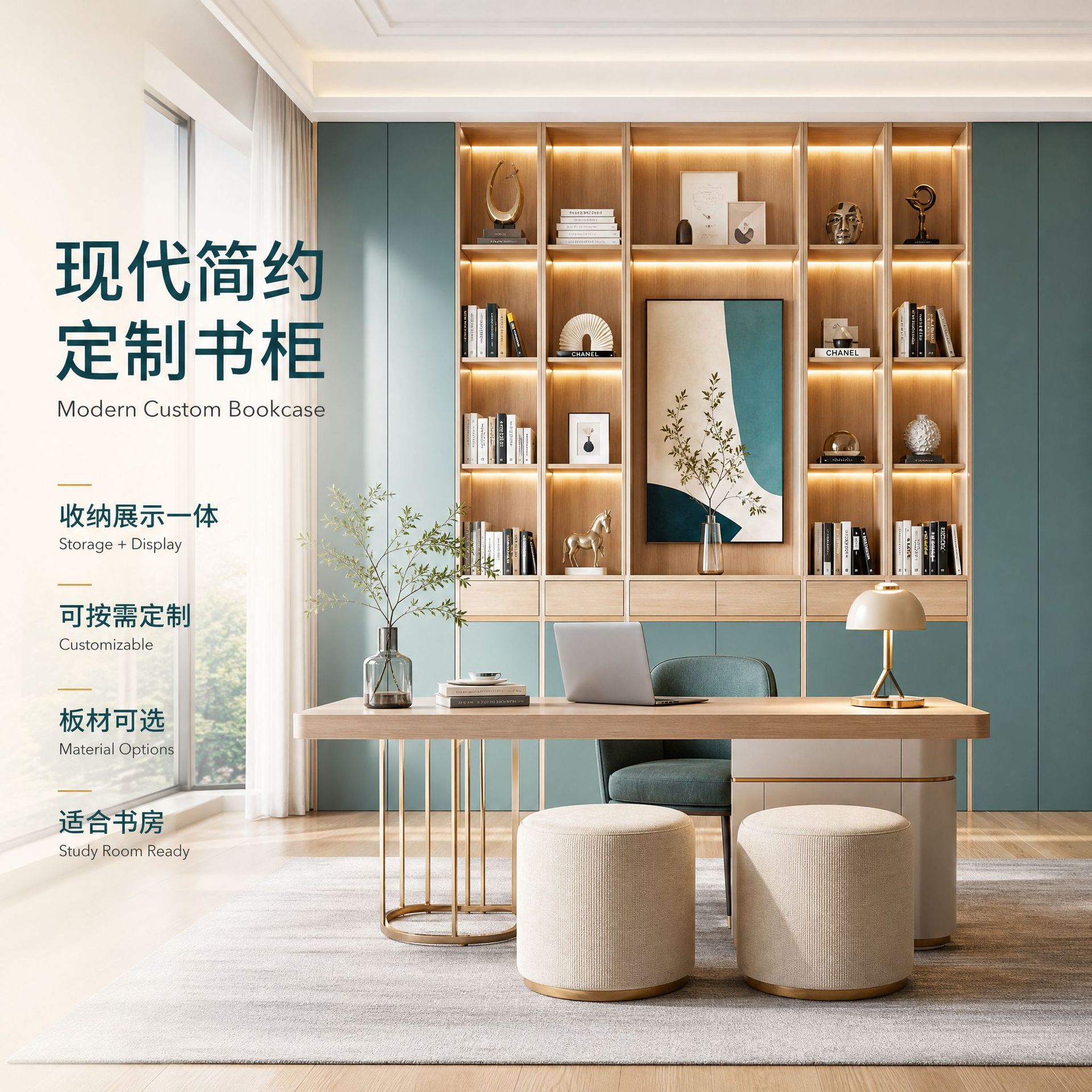 现代简约家具功能书柜定 制书橱书房家用式落地柜子收纳书置物架