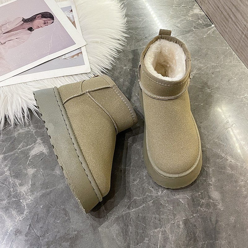 Scarpe da donna, stivali da neve, autunnali e invernali, con pelliccia, un tubo corto, suola alta, calde e impermeabili, in cotone_voghion.com