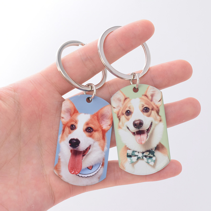 Dog Personalized Military Tag Stainless Steel Keychain with Color Photo, Commemorative Gift, Customizable with Engraving, Creative Keychain Pendant