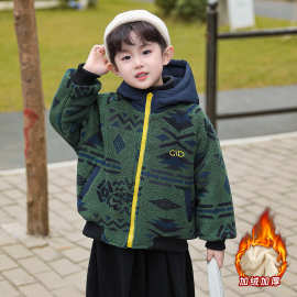 男童洋气冬季加绒毛毛衣儿童时髦加厚保暖棉衣小男孩帅气棉袄外套