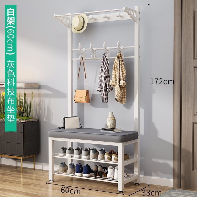 화이트 랙 기술 회색 표면 60CM (신발 의자 + 코트 랙)