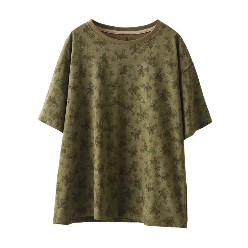 文芸レトロ丸首半袖純綿tシャツ女性夏の新作ファッション|undefined