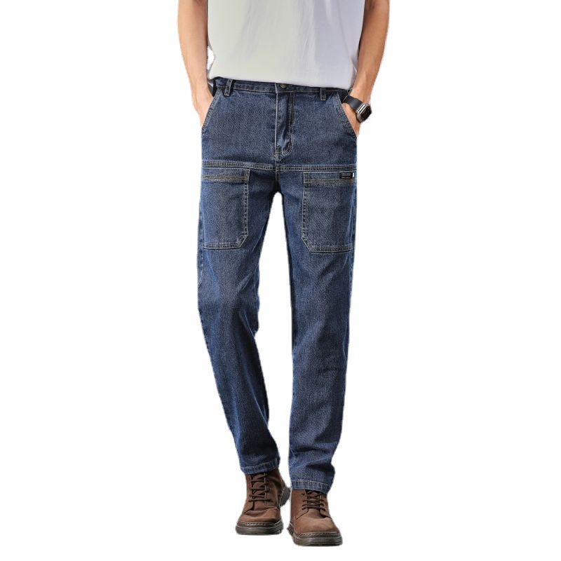 Bolsillo grande seis pantalones vaqueros de bolsillo de los hombres estiramiento rentable video corto popular pantalones de los hombres delgados pantalones rectos hombres
