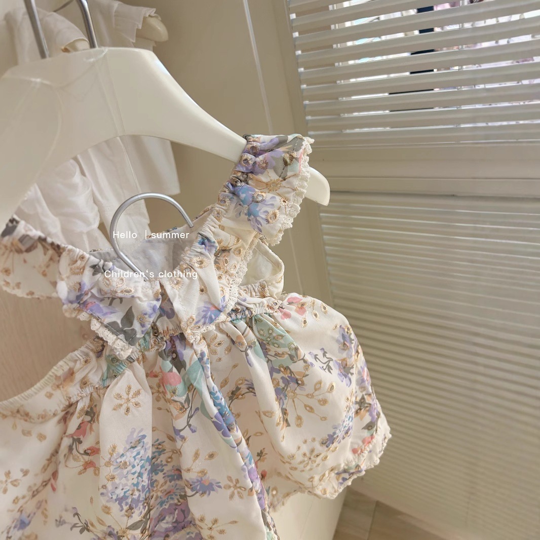 Vestido de Verano para Niña, Modelo Princesa 2025, con Estampado Floral, Elegante Vestido Infantil con Tirantes, a la Moda