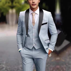 马逊男士西装套装休闲商务西服修身结婚礼服三件套宴会伴郎礼服