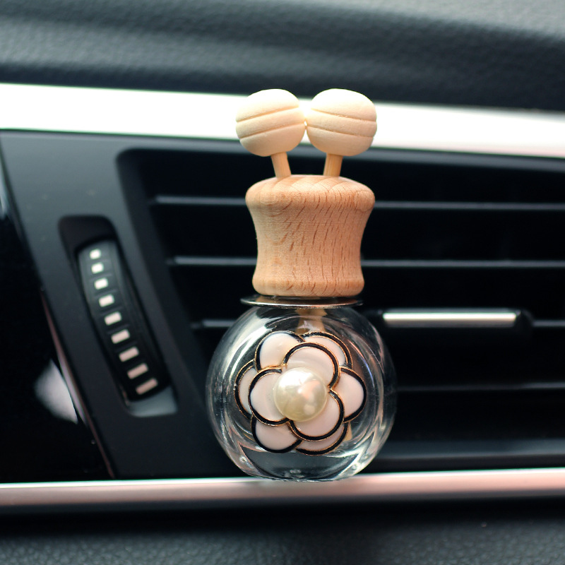 Aire acondicionado de coche, clip de salida de aire, flor de perla, botella de aromaterapia, perfume de coche, botella vacía de vidrio, accesorios de coche, decoración femenina