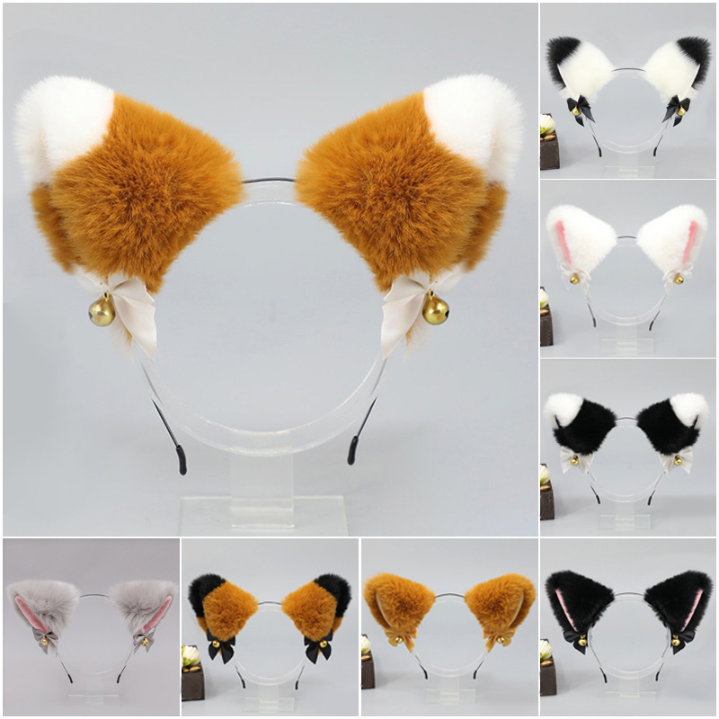 手作日系獣耳カチューシャかわいいぬいぐるみ猫耳Lolita頭飾りキツネ耳アクセサリー猫耳カチューシャ
