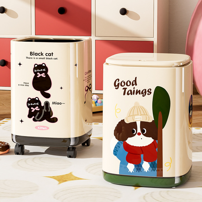 Carefully Selected Dopamine Wheeled Trash Can, High-Looking Removable Double-Bucket Bedroom and Living Room Household Trash Can with Lid