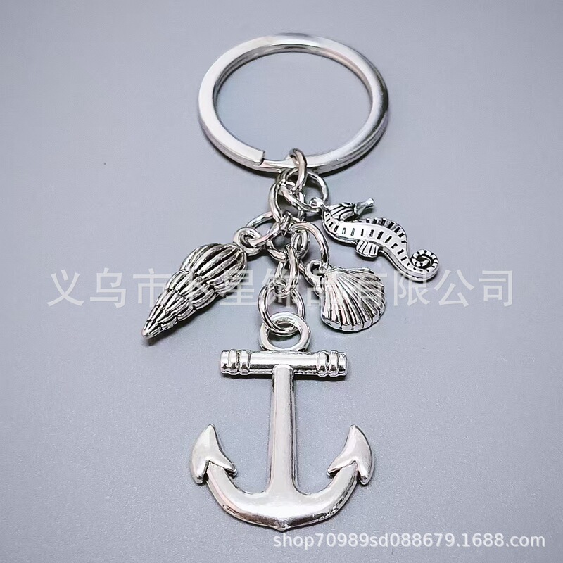 Fashion DIY Accessories Alloy Lighthouse Seahorse Conch Anchor Creative Marine Life Nautical Back Keychain