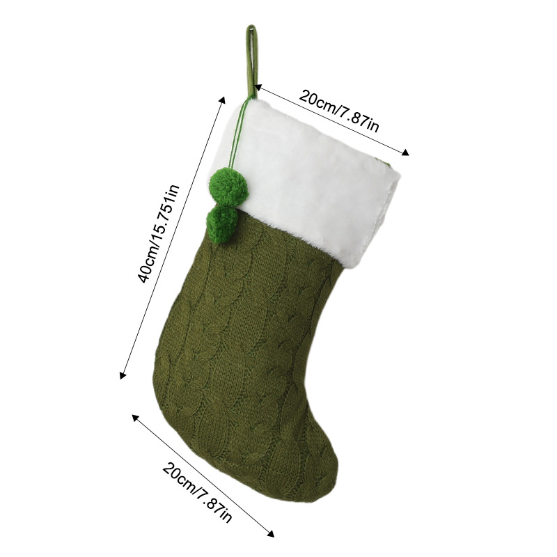 Knitted double ball Christmas stocking green
