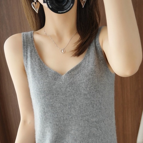 Excellent Class A V-neck Hollow Cashmere Camisole Women's New Bottoming Shirt Wool Vest Solid Color Inner Wholesale