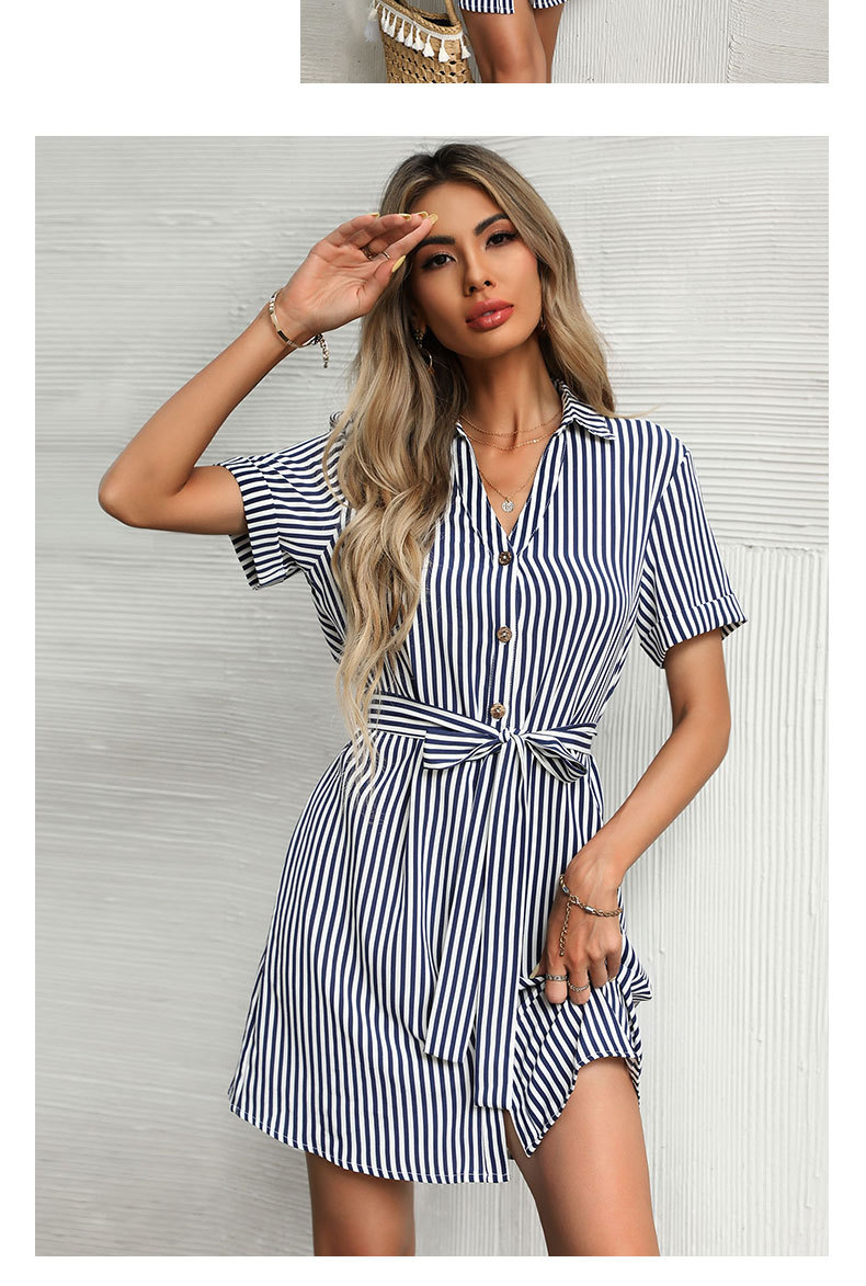 Proveedores de ropa al por mayor Vestido camisero de manga corta con solapa a rayas Nihaostyles NSYYF66673