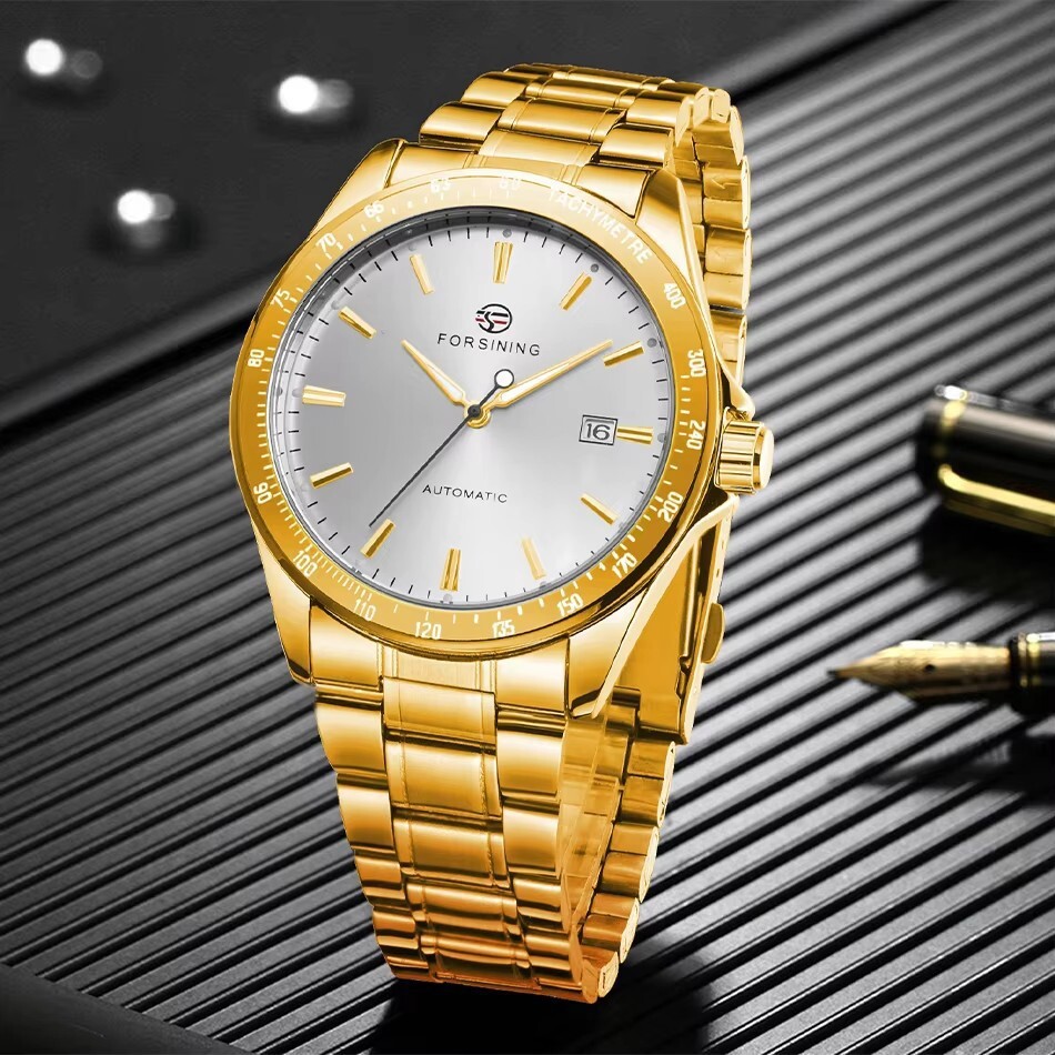 FORSINING富西尼简约男士自动机械表条钉刻度手表钢带表一件代发