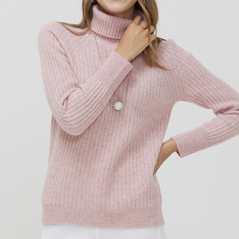 Suéter de lana para mujer con cuello alto, jersey acanalado, corte holgado, tejido de punto, lana fina, elegante para ir al trabajo.