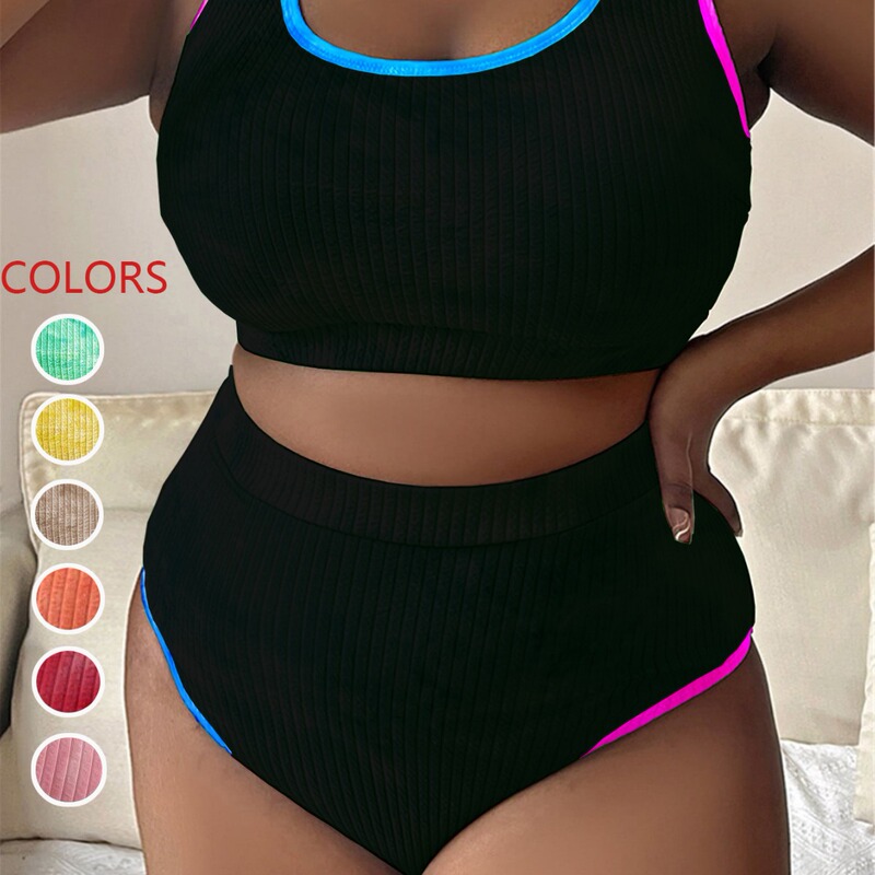 European and American foreign trade new chubby girl contrast edge tie-dyed fabric tankini sexy swimsuit P017 European and American foreign trade new chubby girl contrast edge tie-dyed fabric tankini sexy swimsuit P017