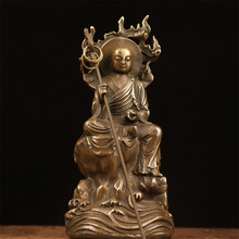 黄铜地藏王摆件仿古人物佛像坐岩石火焰地藏王佛像地藏王菩萨摆件