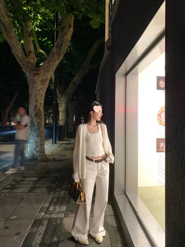 欧阳白色牛仔裤女夏季新款辣妹低腰直筒长裤薄款宽松拖地裤子|undefined