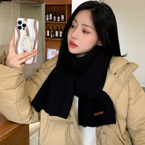 Autumn and winter new wool blended scarf leather label pinstripe atmosphere shawl Korean style windproof and warm student scarf