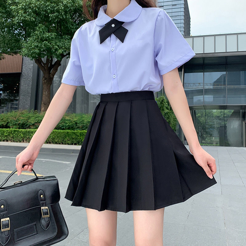 Summer New Jk Uniform Suit Women's Short Sleeve Shirt Pleated Skirt College Style Two-Piece Slimming Wear