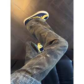 复古迷彩牛仔裤子男款工装高街vibe痞帅潮流百搭休闲修身斜切长裤