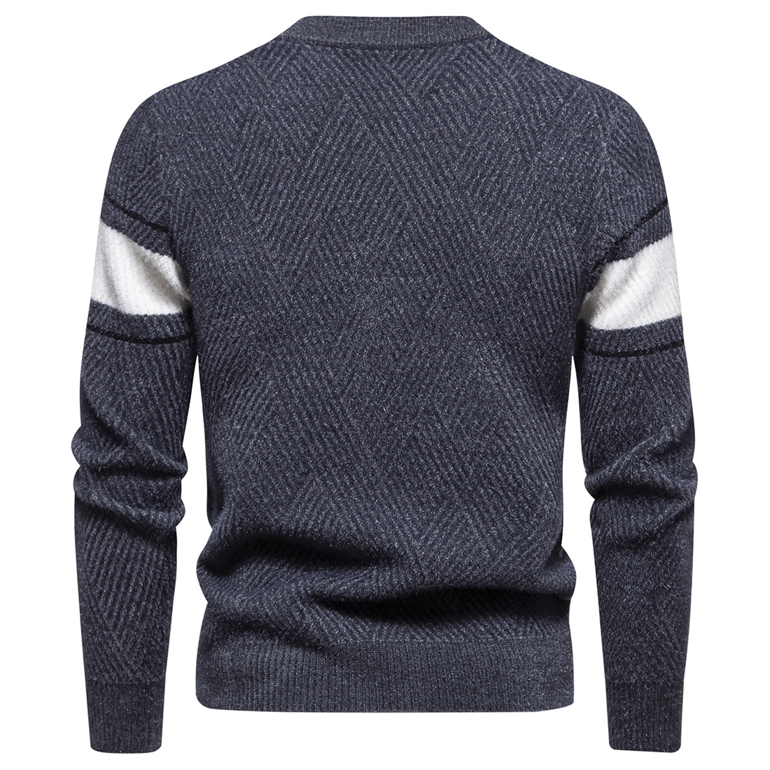 Men's Knitwear Round Neck Casual Pullover Colour Block Sweater_voghion.com